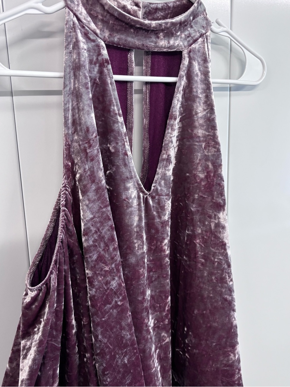 American Eagle Purple Velvet Choker Top Small S Halter Bell Long Sleeve Shimmer - Picture 4 of 9